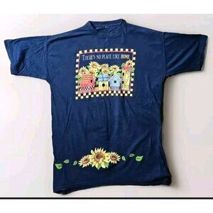 "Theres No Place Like Home" Sunflower T-Shirt Blue Distressed Country 90s Style